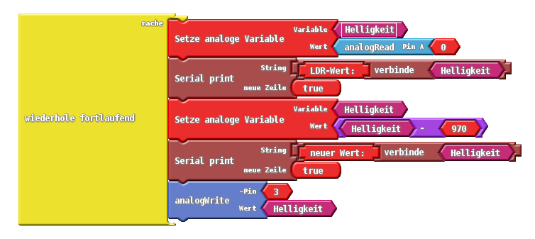 LED mit LDR dimmen ArduBlock